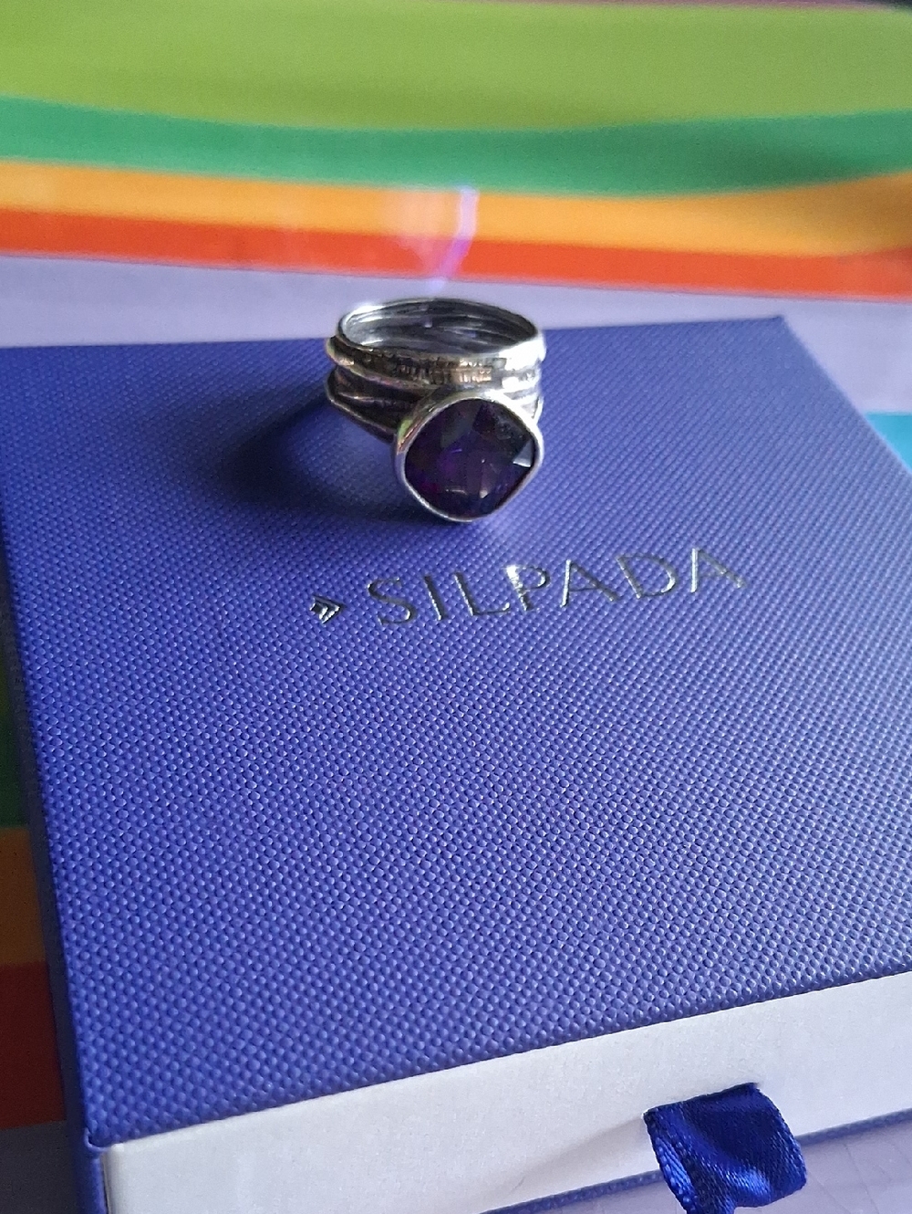 Silpada Sterling Silver "GLADIATOR GLAM" Ring with Deep Purple Stone